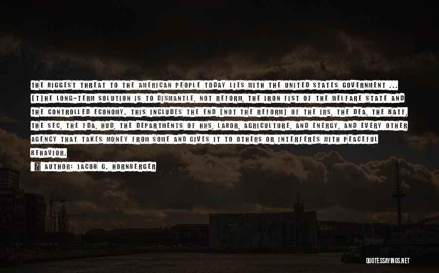 Jacob G. Hornberger Quotes: The Biggest Threat To The American People Today Lies With The United States Government ... [t]he Long-term Solution Is To