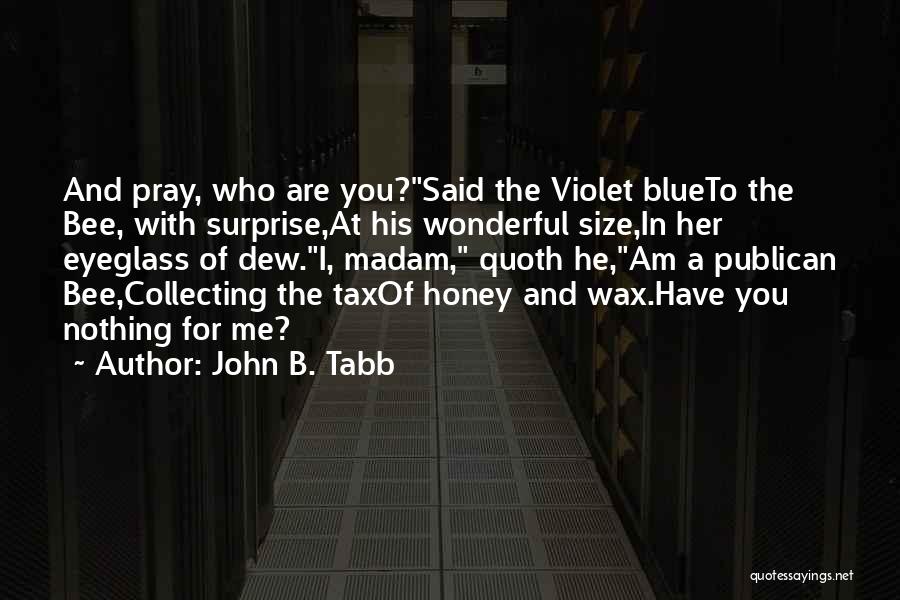 John B. Tabb Quotes: And Pray, Who Are You?said The Violet Blueto The Bee, With Surprise,at His Wonderful Size,in Her Eyeglass Of Dew.i, Madam,