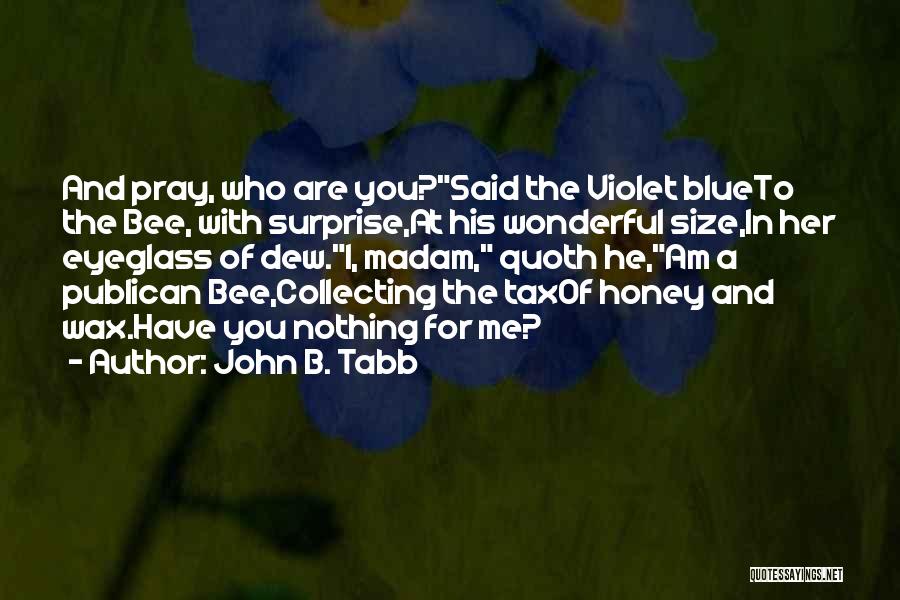 John B. Tabb Quotes: And Pray, Who Are You?said The Violet Blueto The Bee, With Surprise,at His Wonderful Size,in Her Eyeglass Of Dew.i, Madam,