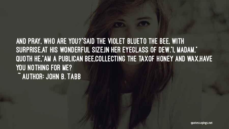 John B. Tabb Quotes: And Pray, Who Are You?said The Violet Blueto The Bee, With Surprise,at His Wonderful Size,in Her Eyeglass Of Dew.i, Madam,