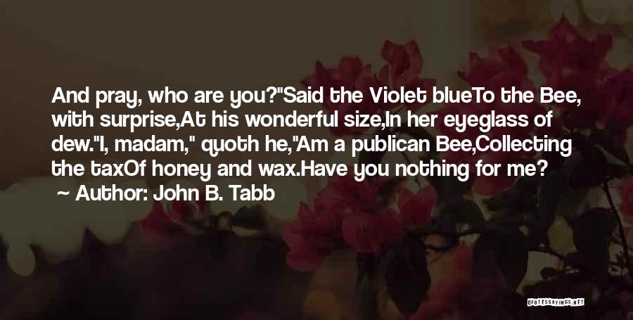 John B. Tabb Quotes: And Pray, Who Are You?said The Violet Blueto The Bee, With Surprise,at His Wonderful Size,in Her Eyeglass Of Dew.i, Madam,