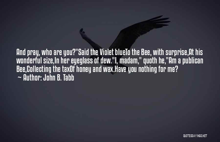 John B. Tabb Quotes: And Pray, Who Are You?said The Violet Blueto The Bee, With Surprise,at His Wonderful Size,in Her Eyeglass Of Dew.i, Madam,