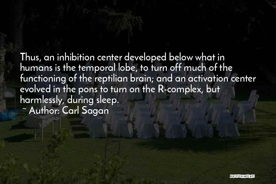 Carl Sagan Quotes: Thus, An Inhibition Center Developed Below What In Humans Is The Temporal Lobe, To Turn Off Much Of The Functioning