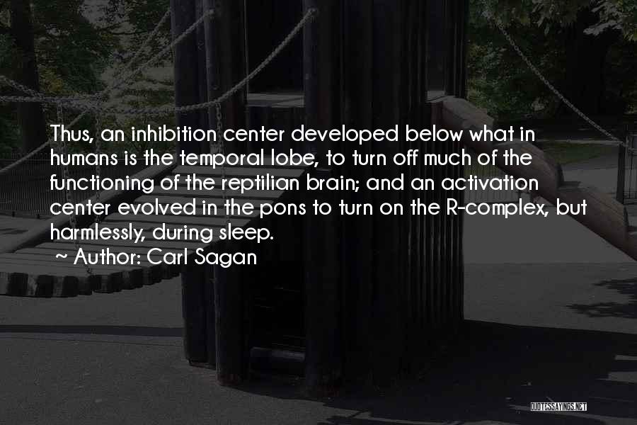 Carl Sagan Quotes: Thus, An Inhibition Center Developed Below What In Humans Is The Temporal Lobe, To Turn Off Much Of The Functioning