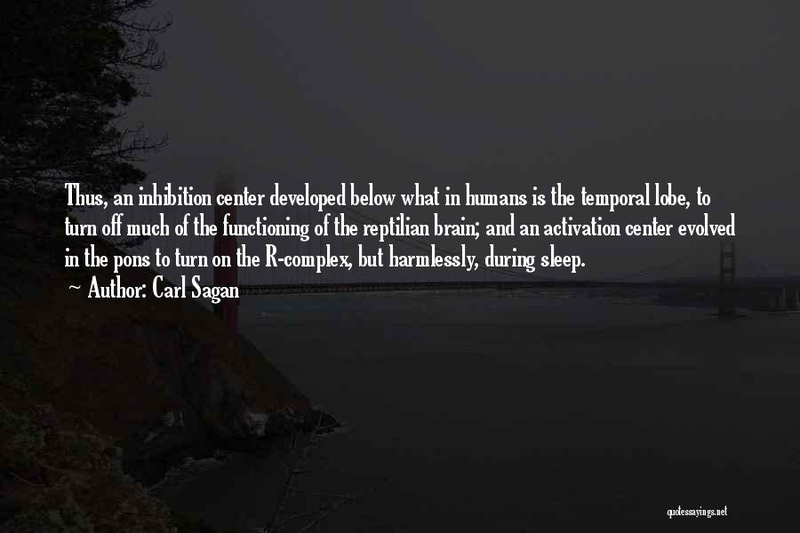 Carl Sagan Quotes: Thus, An Inhibition Center Developed Below What In Humans Is The Temporal Lobe, To Turn Off Much Of The Functioning