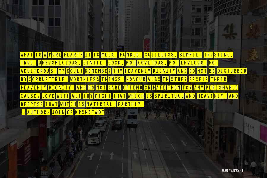 John Of Kronstadt Quotes: What Is A Pure Heart? It Is Meek, Humble, Guileless, Simple, Trusting, True, Unsuspicious, Gentle, Good, Not Covetous, Not Envious,