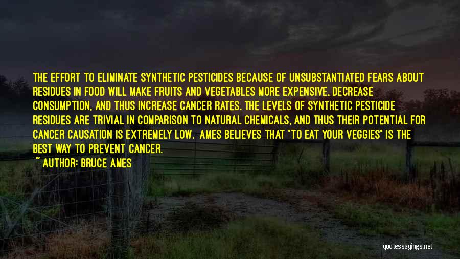 Bruce Ames Quotes: The Effort To Eliminate Synthetic Pesticides Because Of Unsubstantiated Fears About Residues In Food Will Make Fruits And Vegetables More