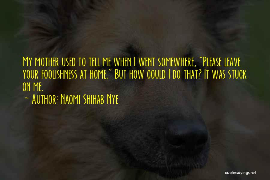 Naomi Shihab Nye Quotes: My Mother Used To Tell Me When I Went Somewhere, Please Leave Your Foolishness At Home. But How Could I