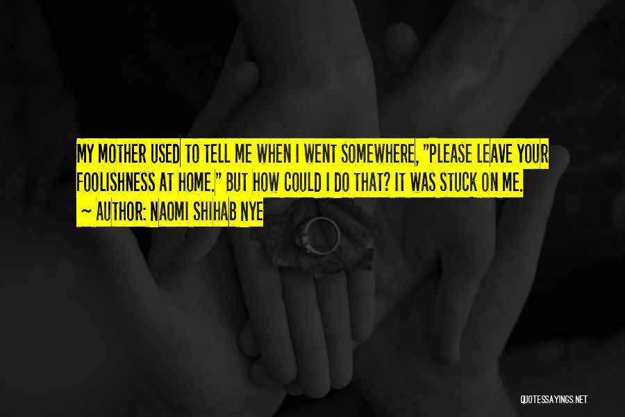 Naomi Shihab Nye Quotes: My Mother Used To Tell Me When I Went Somewhere, Please Leave Your Foolishness At Home. But How Could I