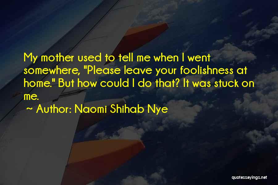 Naomi Shihab Nye Quotes: My Mother Used To Tell Me When I Went Somewhere, Please Leave Your Foolishness At Home. But How Could I