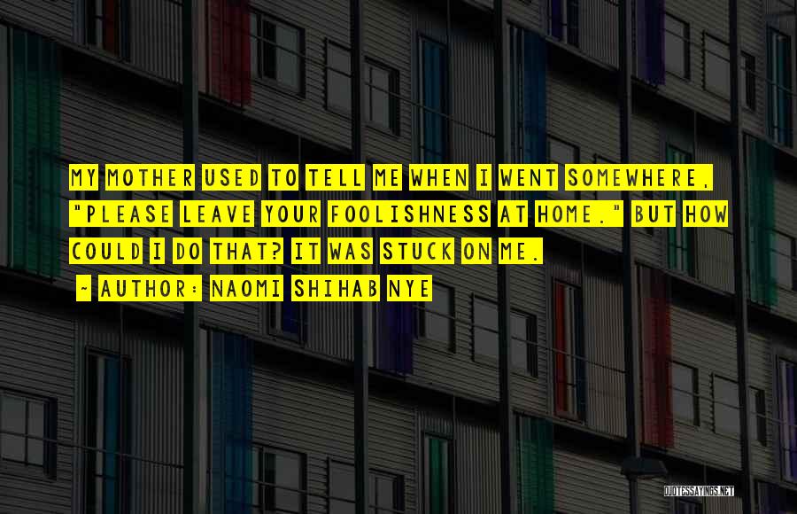 Naomi Shihab Nye Quotes: My Mother Used To Tell Me When I Went Somewhere, Please Leave Your Foolishness At Home. But How Could I