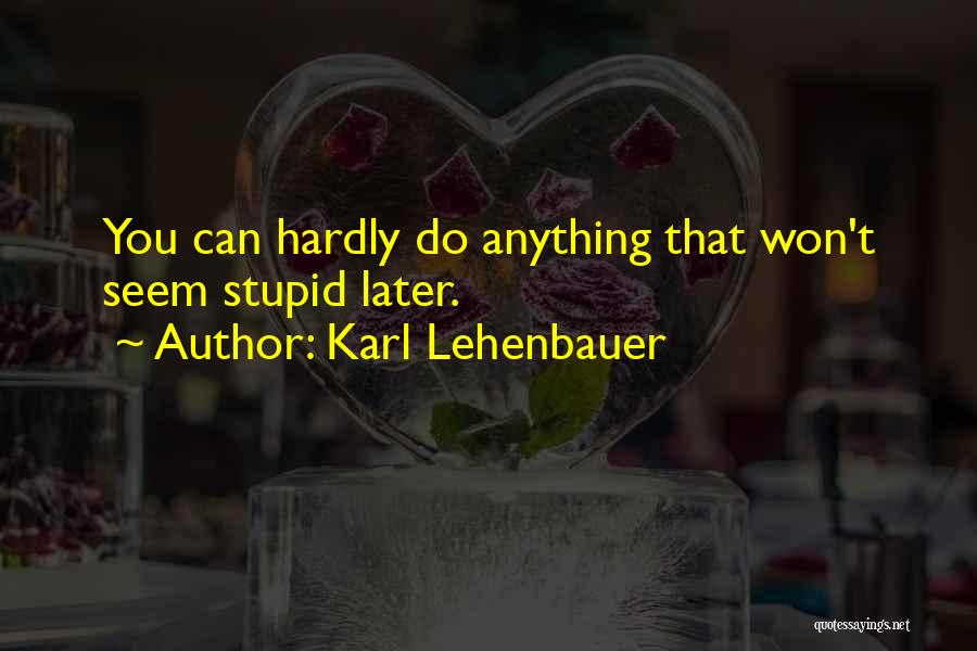 Karl Lehenbauer Quotes: You Can Hardly Do Anything That Won't Seem Stupid Later.