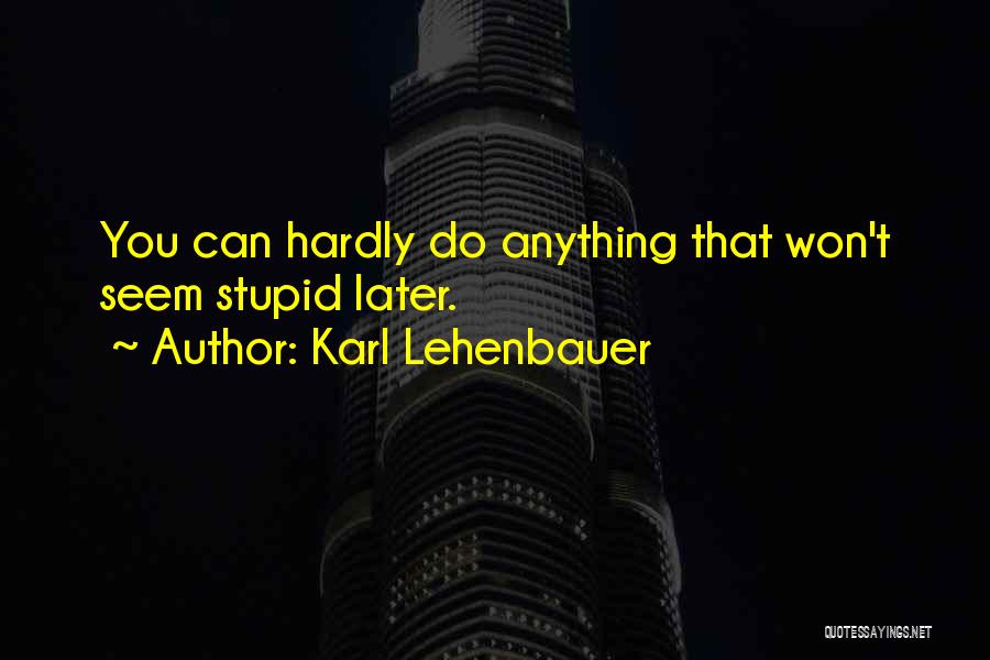 Karl Lehenbauer Quotes: You Can Hardly Do Anything That Won't Seem Stupid Later.