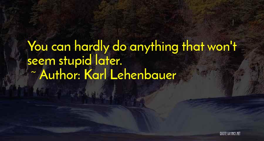 Karl Lehenbauer Quotes: You Can Hardly Do Anything That Won't Seem Stupid Later.