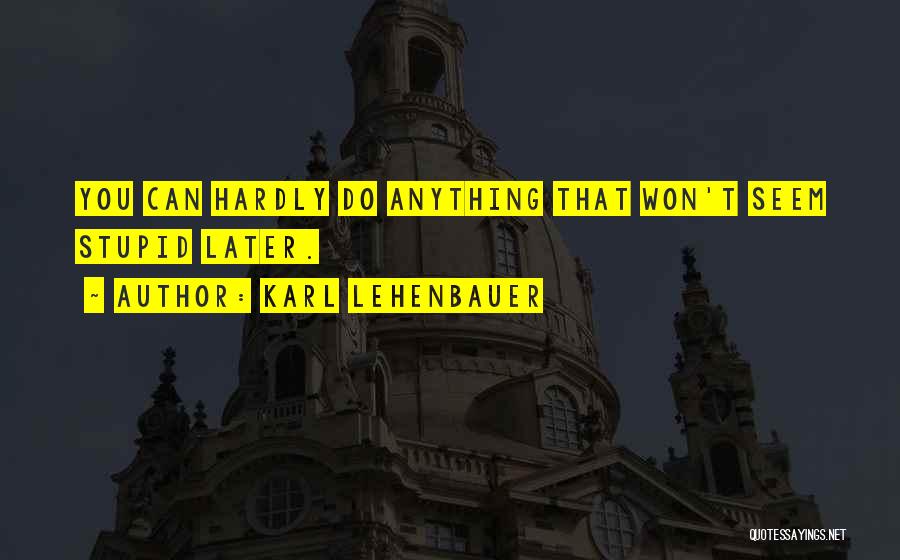 Karl Lehenbauer Quotes: You Can Hardly Do Anything That Won't Seem Stupid Later.