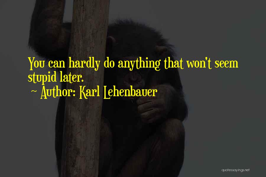 Karl Lehenbauer Quotes: You Can Hardly Do Anything That Won't Seem Stupid Later.