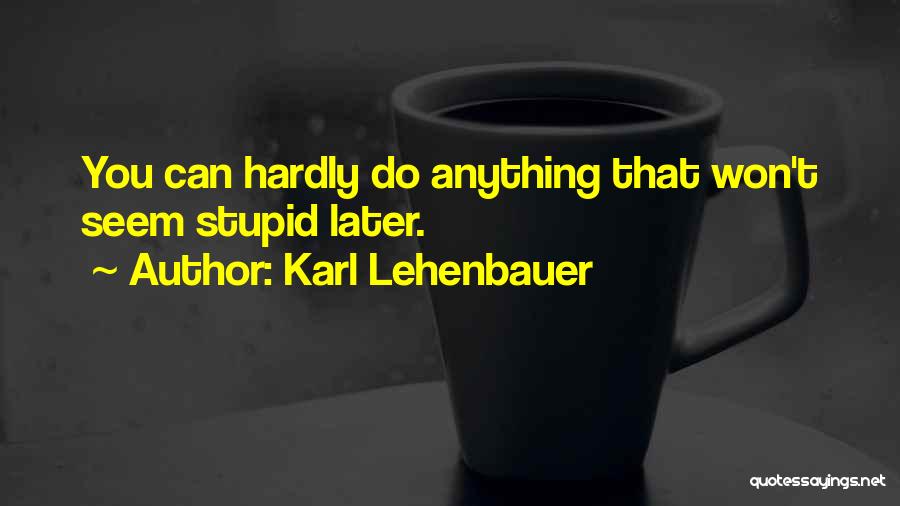 Karl Lehenbauer Quotes: You Can Hardly Do Anything That Won't Seem Stupid Later.
