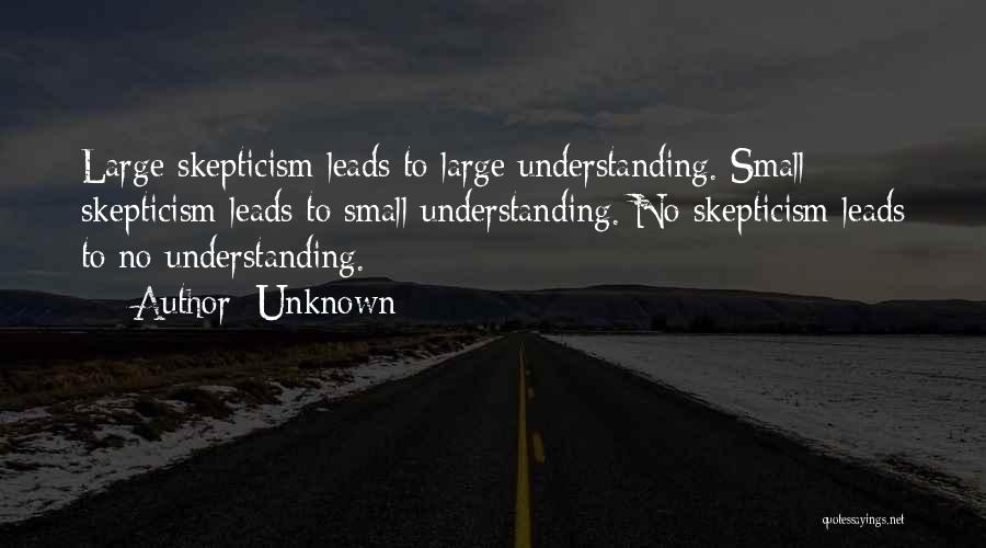 Unknown Quotes: Large Skepticism Leads To Large Understanding. Small Skepticism Leads To Small Understanding. No Skepticism Leads To No Understanding.