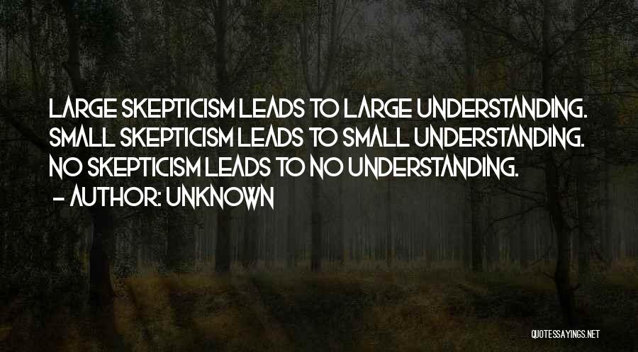 Unknown Quotes: Large Skepticism Leads To Large Understanding. Small Skepticism Leads To Small Understanding. No Skepticism Leads To No Understanding.