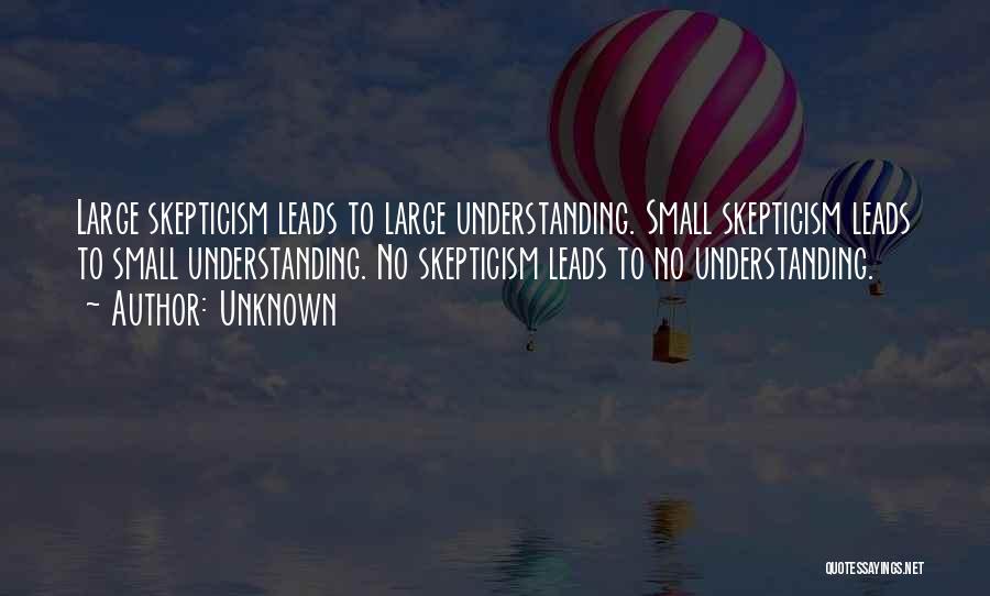 Unknown Quotes: Large Skepticism Leads To Large Understanding. Small Skepticism Leads To Small Understanding. No Skepticism Leads To No Understanding.