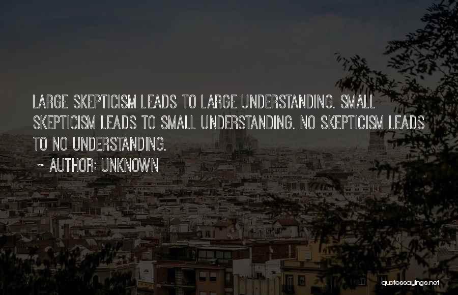 Unknown Quotes: Large Skepticism Leads To Large Understanding. Small Skepticism Leads To Small Understanding. No Skepticism Leads To No Understanding.