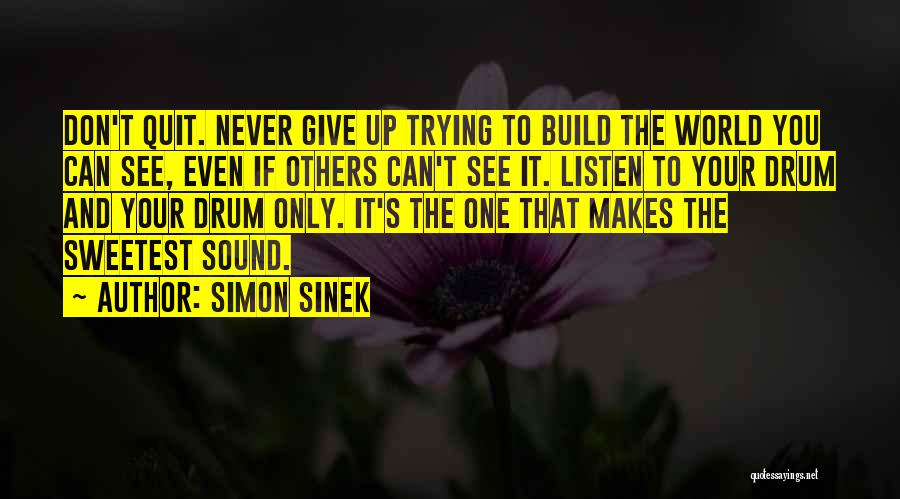 Simon Sinek Quotes: Don't Quit. Never Give Up Trying To Build The World You Can See, Even If Others Can't See It. Listen