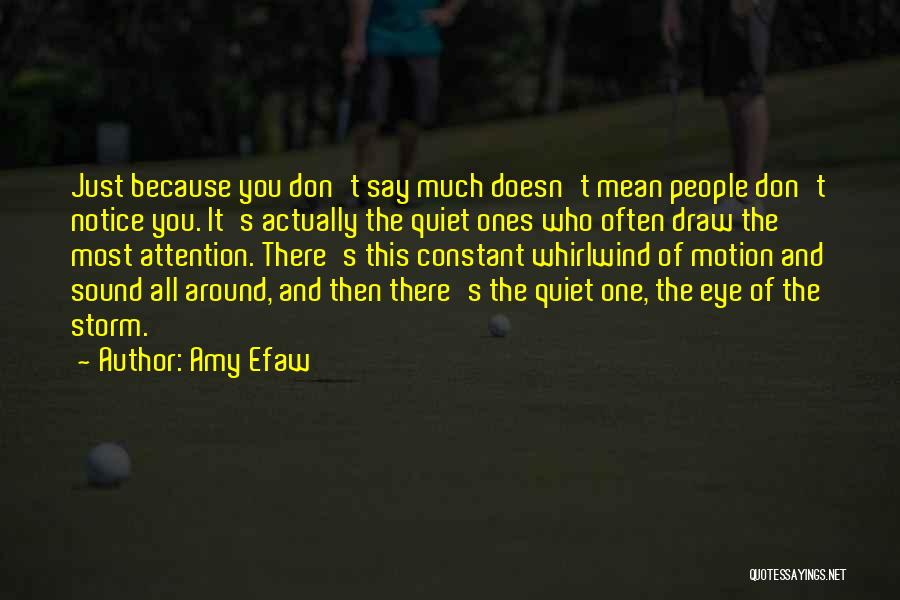 Amy Efaw Quotes: Just Because You Don't Say Much Doesn't Mean People Don't Notice You. It's Actually The Quiet Ones Who Often Draw