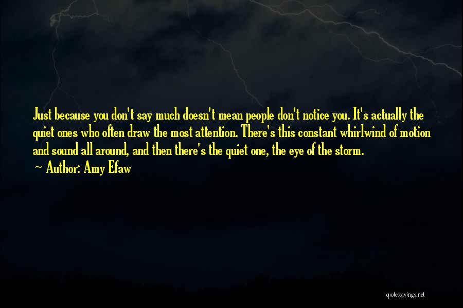 Amy Efaw Quotes: Just Because You Don't Say Much Doesn't Mean People Don't Notice You. It's Actually The Quiet Ones Who Often Draw