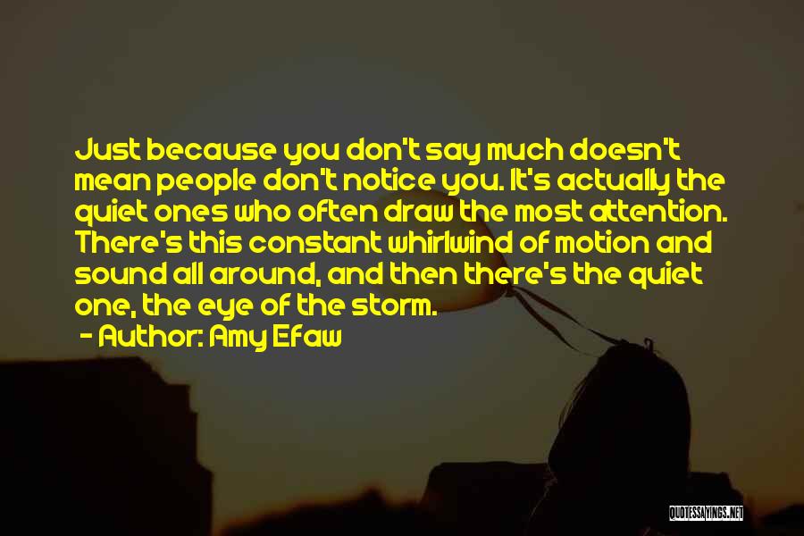 Amy Efaw Quotes: Just Because You Don't Say Much Doesn't Mean People Don't Notice You. It's Actually The Quiet Ones Who Often Draw