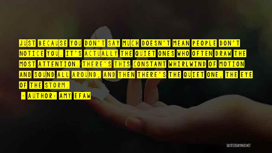 Amy Efaw Quotes: Just Because You Don't Say Much Doesn't Mean People Don't Notice You. It's Actually The Quiet Ones Who Often Draw