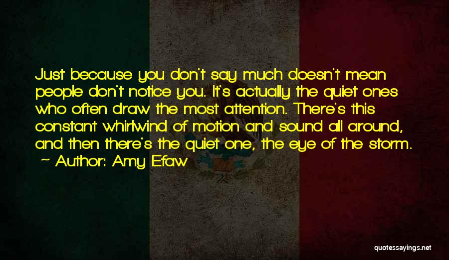 Amy Efaw Quotes: Just Because You Don't Say Much Doesn't Mean People Don't Notice You. It's Actually The Quiet Ones Who Often Draw