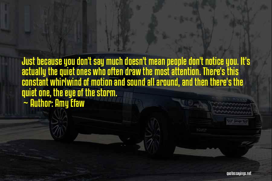 Amy Efaw Quotes: Just Because You Don't Say Much Doesn't Mean People Don't Notice You. It's Actually The Quiet Ones Who Often Draw