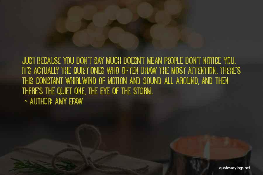 Amy Efaw Quotes: Just Because You Don't Say Much Doesn't Mean People Don't Notice You. It's Actually The Quiet Ones Who Often Draw