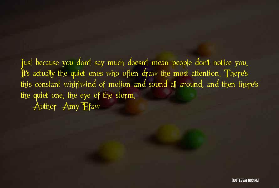 Amy Efaw Quotes: Just Because You Don't Say Much Doesn't Mean People Don't Notice You. It's Actually The Quiet Ones Who Often Draw