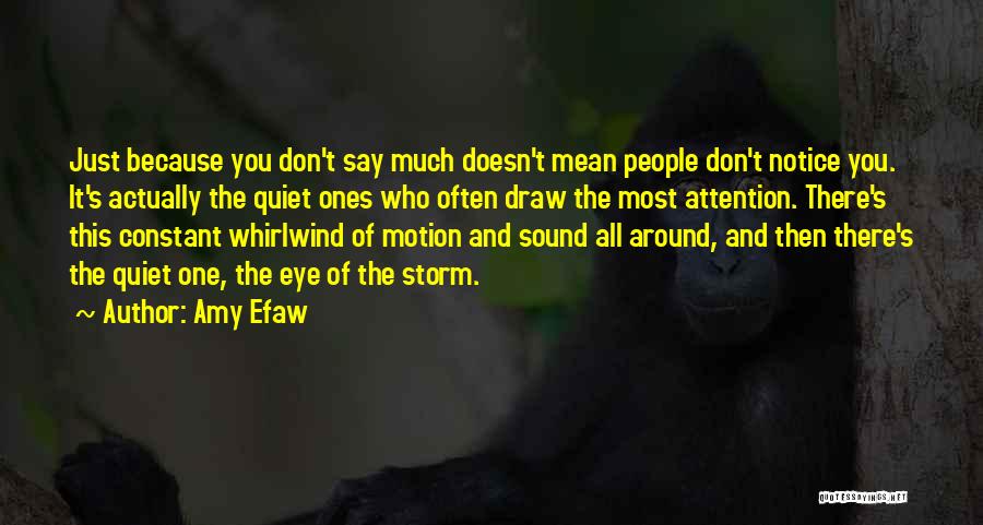 Amy Efaw Quotes: Just Because You Don't Say Much Doesn't Mean People Don't Notice You. It's Actually The Quiet Ones Who Often Draw