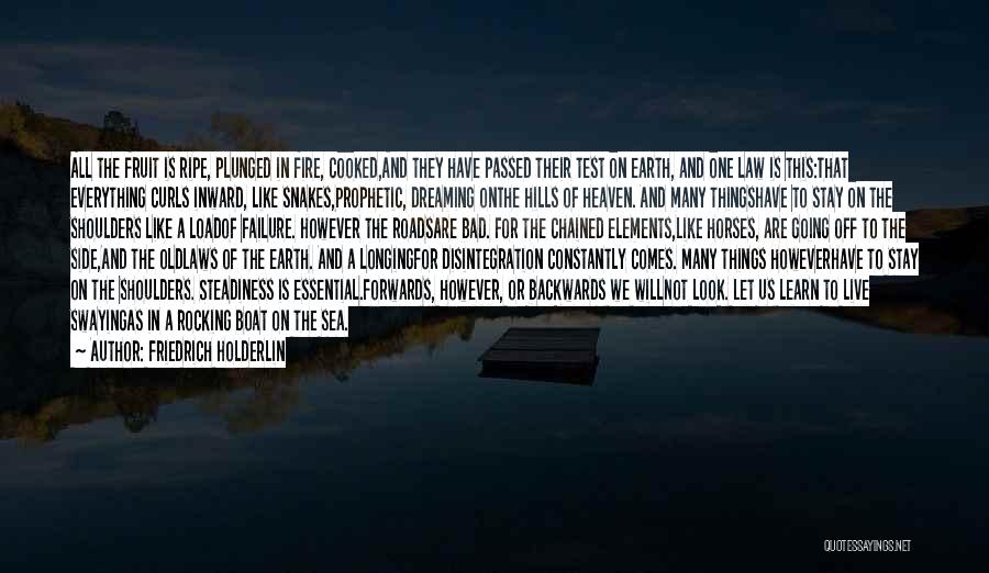 Friedrich Holderlin Quotes: All The Fruit Is Ripe, Plunged In Fire, Cooked,and They Have Passed Their Test On Earth, And One Law Is