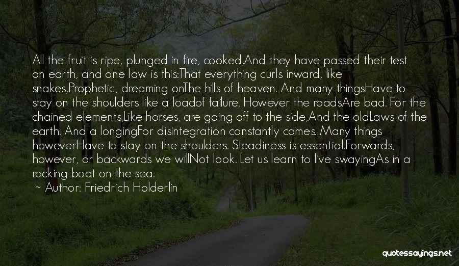 Friedrich Holderlin Quotes: All The Fruit Is Ripe, Plunged In Fire, Cooked,and They Have Passed Their Test On Earth, And One Law Is