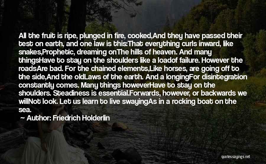 Friedrich Holderlin Quotes: All The Fruit Is Ripe, Plunged In Fire, Cooked,and They Have Passed Their Test On Earth, And One Law Is