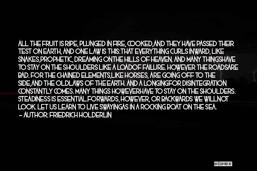 Friedrich Holderlin Quotes: All The Fruit Is Ripe, Plunged In Fire, Cooked,and They Have Passed Their Test On Earth, And One Law Is