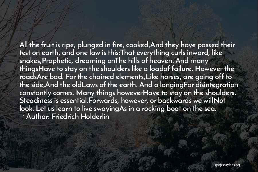 Friedrich Holderlin Quotes: All The Fruit Is Ripe, Plunged In Fire, Cooked,and They Have Passed Their Test On Earth, And One Law Is