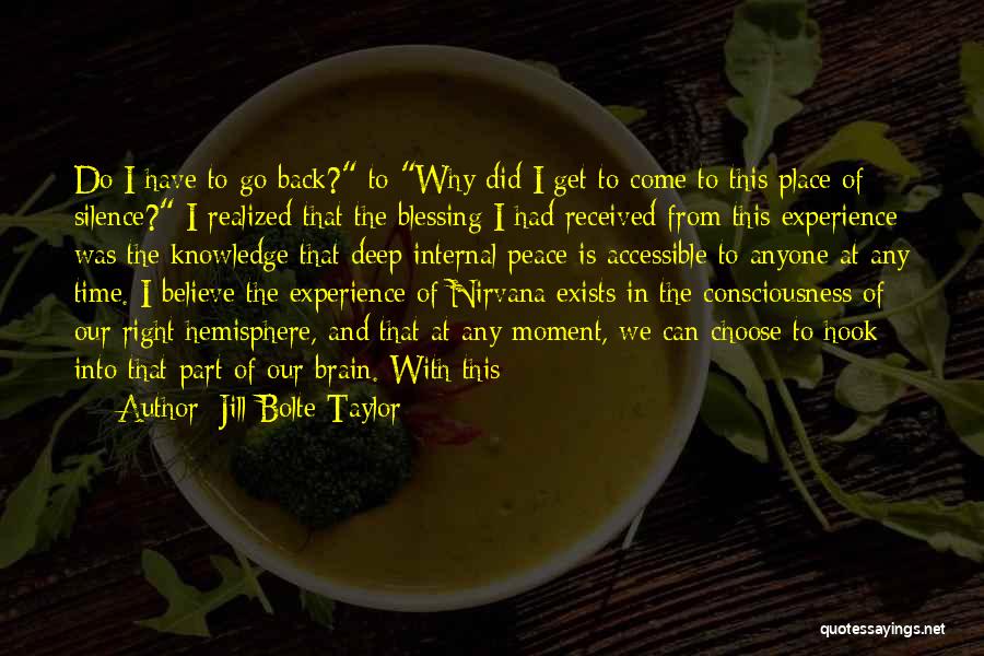 Jill Bolte Taylor Quotes: Do I Have To Go Back? To Why Did I Get To Come To This Place Of Silence? I Realized
