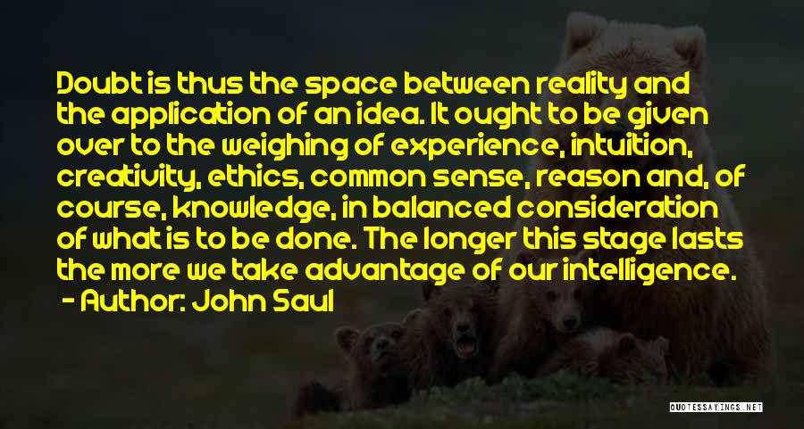 John Saul Quotes: Doubt Is Thus The Space Between Reality And The Application Of An Idea. It Ought To Be Given Over To