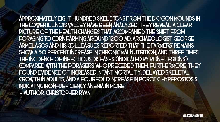 Christopher Ryan Quotes: Approximately Eight Hundred Skeletons From The Dickson Mounds In The Lower Illinois Valley Have Been Analyzed. They Reveal A Clear