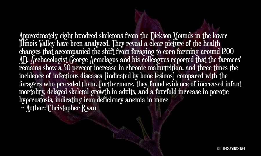 Christopher Ryan Quotes: Approximately Eight Hundred Skeletons From The Dickson Mounds In The Lower Illinois Valley Have Been Analyzed. They Reveal A Clear