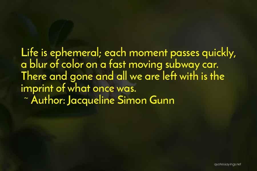 Jacqueline Simon Gunn Quotes: Life Is Ephemeral; Each Moment Passes Quickly, A Blur Of Color On A Fast Moving Subway Car. There And Gone