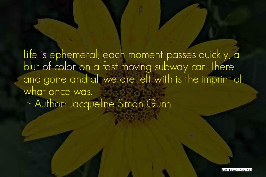 Jacqueline Simon Gunn Quotes: Life Is Ephemeral; Each Moment Passes Quickly, A Blur Of Color On A Fast Moving Subway Car. There And Gone