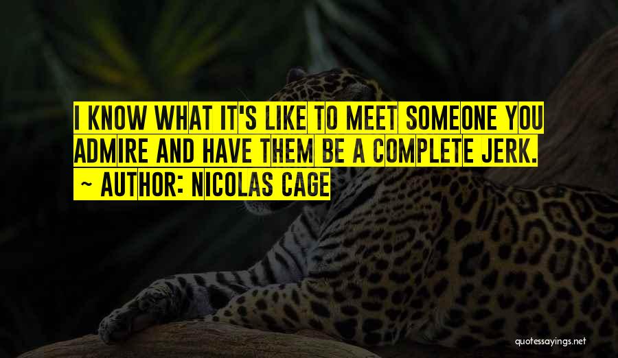 Nicolas Cage Quotes: I Know What It's Like To Meet Someone You Admire And Have Them Be A Complete Jerk.