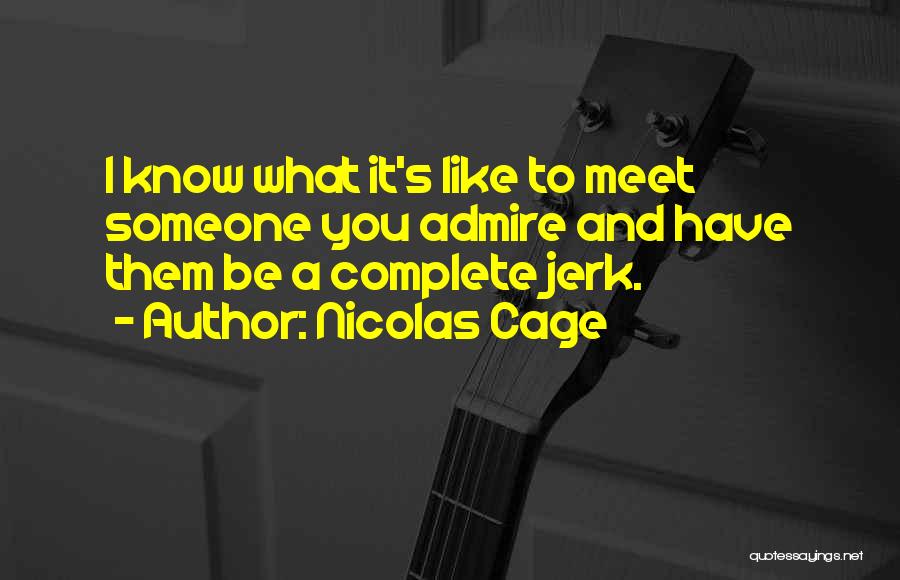 Nicolas Cage Quotes: I Know What It's Like To Meet Someone You Admire And Have Them Be A Complete Jerk.