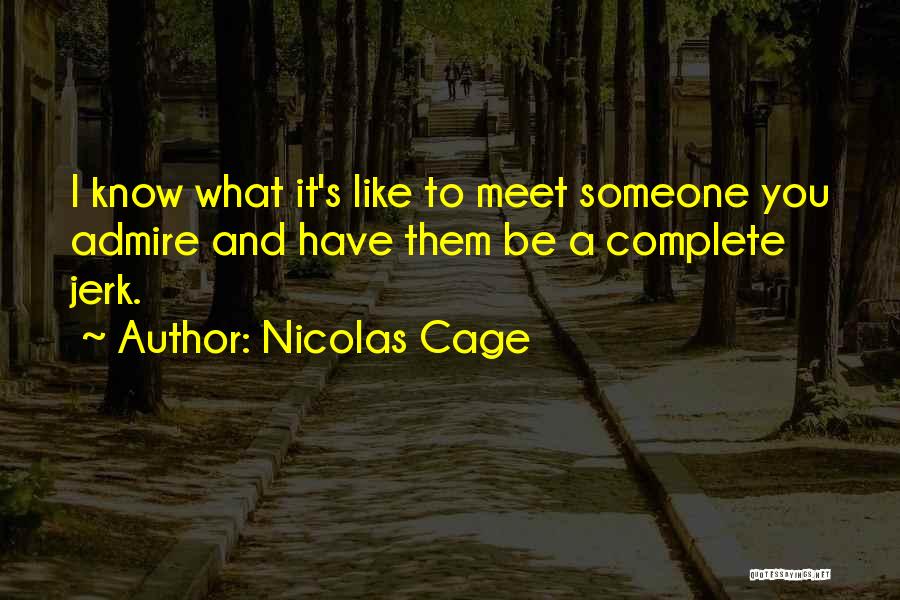 Nicolas Cage Quotes: I Know What It's Like To Meet Someone You Admire And Have Them Be A Complete Jerk.