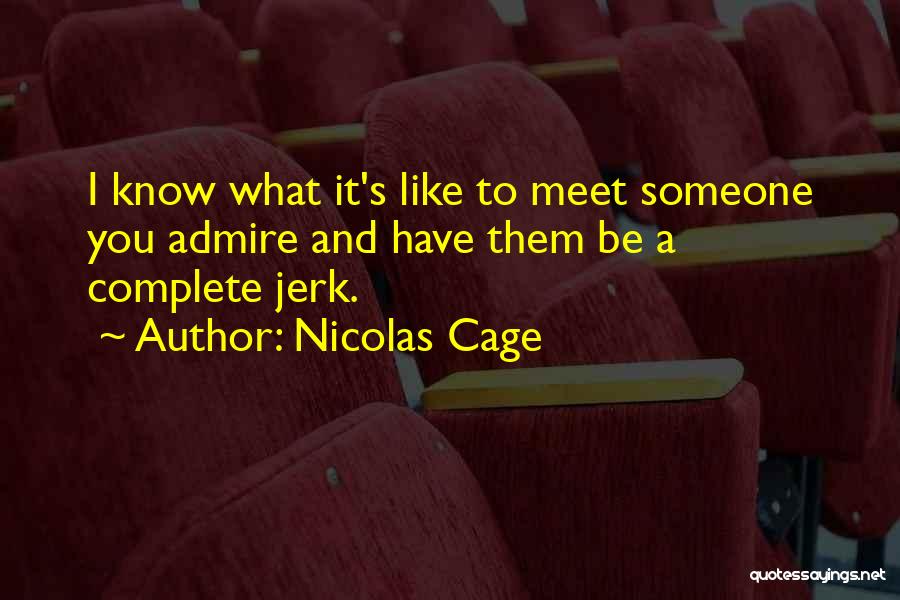 Nicolas Cage Quotes: I Know What It's Like To Meet Someone You Admire And Have Them Be A Complete Jerk.